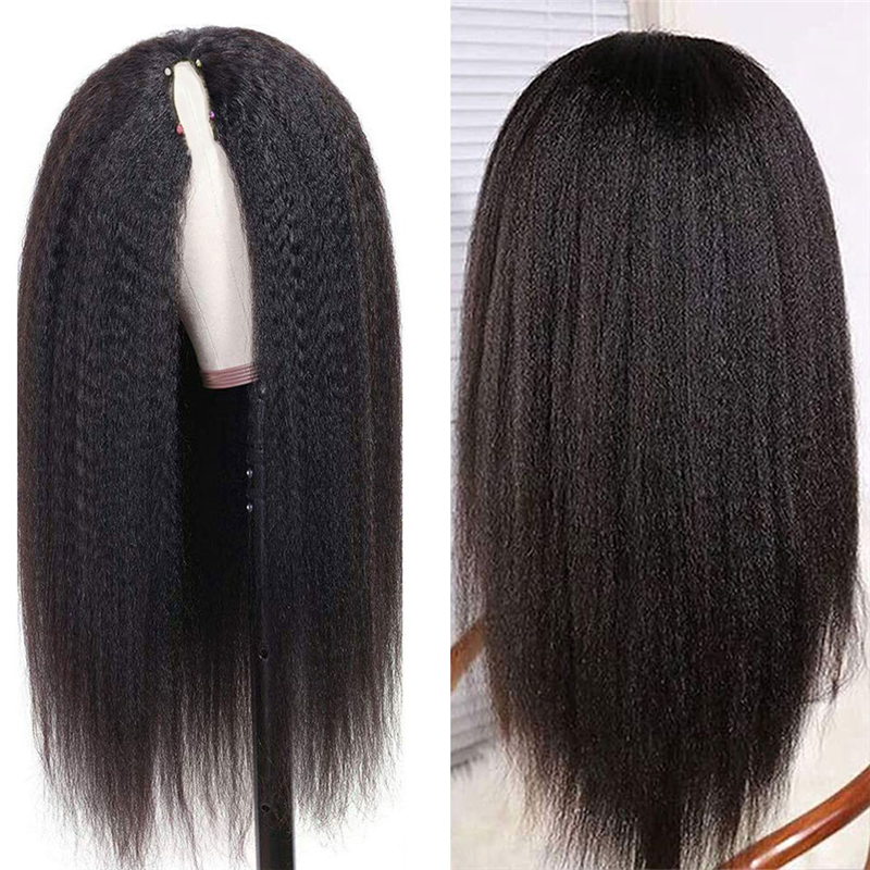 Virgin Human Hair Kinky Straight V Part Wigs - 图片 4